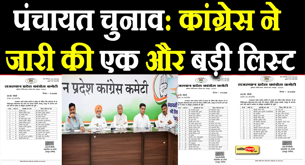 राजस्थान पंचायत चुनाव: कांग्रेस ने जारी की आमेर, जालसू और रामपुरा डाबड़ी के प्रत्याशियों की सूची, देखें लिस्ट